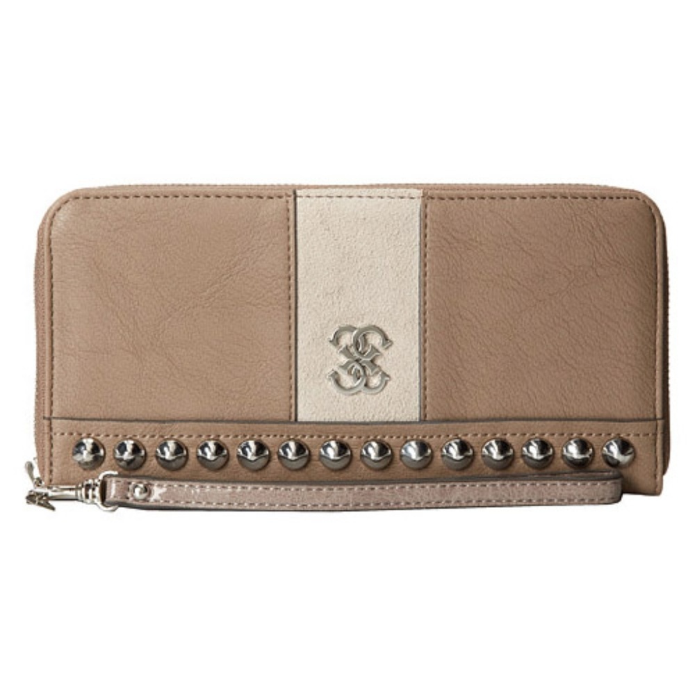 GUESS Leather Zip Around Wallet (Brown & Beige)